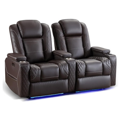 TUNYI Home Theater Recliner Chair (Brown, 2 Seat)