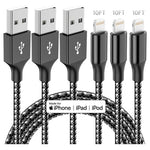 3 Pack 10-Ft MFi Certified Apple Chargers