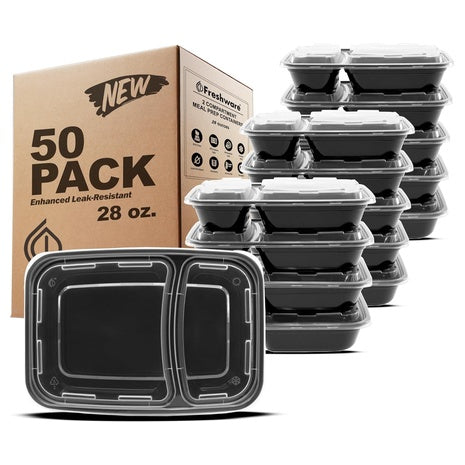 50 2-Compartment Meal Prep Containers