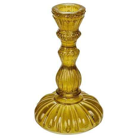 Creative Co-Op Tall Embossed Reclaimed Glass Taper Candle Holder