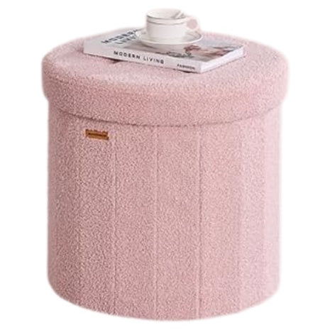 Songmics Mazie Collection Teddy Fleece Round Storage Ottoman