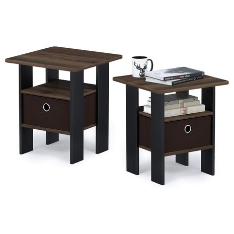 Set Of 2 Furinno Andrey End Table With Bin Drawer