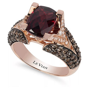 Le Vian Raspberry Rhodolite® Garnet Chocolate Diamonds and White Diamond Accent Ring in 14k Rose Gold
