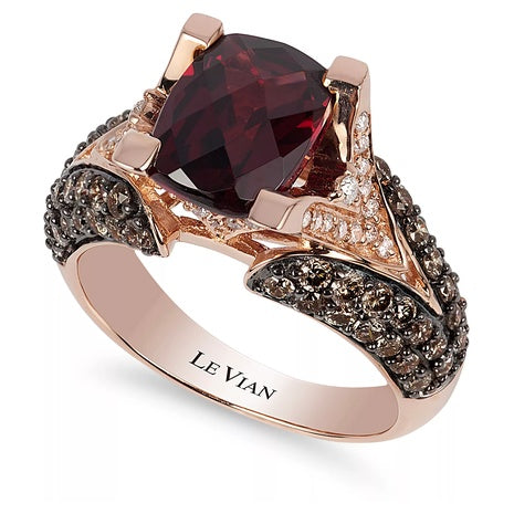 Le Vian Raspberry Rhodolite® Garnet Chocolate Diamonds and White Diamond Accent Ring in 14k Rose Gold