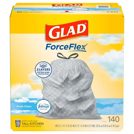 140 Glad ForceFlex Tall Kitchen 13 Gallon Trash Bags