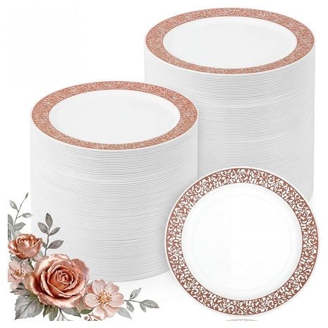 100-Piece Rose Gold Plastic Dessert Plates