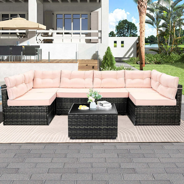 7 Piece Rattan Sectional Sofa Set