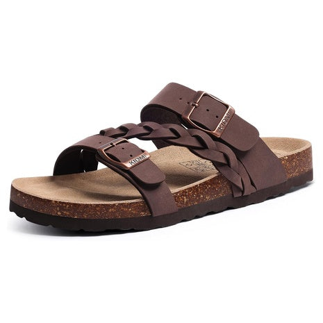 KIDMI Women's Braided Cork Footbed Sandals With Arch Support