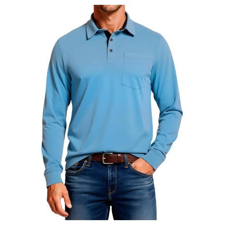 Umturmok Men's Pocket Long Sleeve Casual Polo Shirts