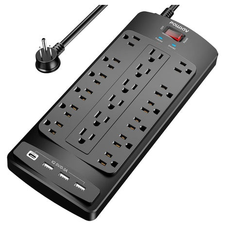 18-Outlet Surge Protector Power Strip With 4 USB Ports