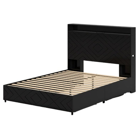 Uteeran Queen Size Bed Frame With 2 Bedside Storage Racks (Various)