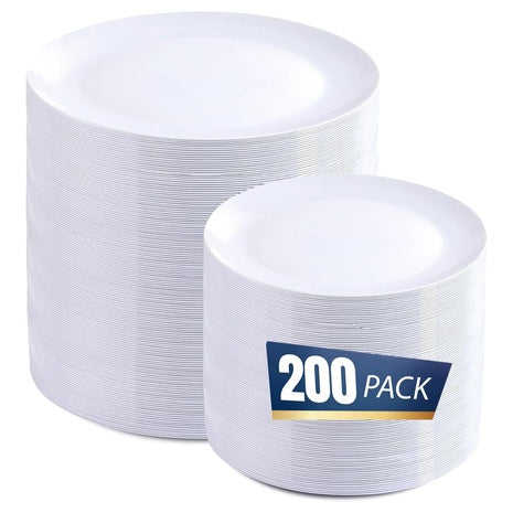 200 Heavy Duty White Disposable Dinner & Dessert Plates