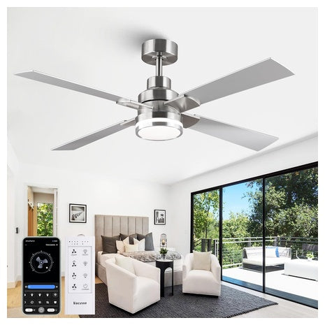 52" Brushed Nickel Modern Ceiling Fan With Remote & App Control
