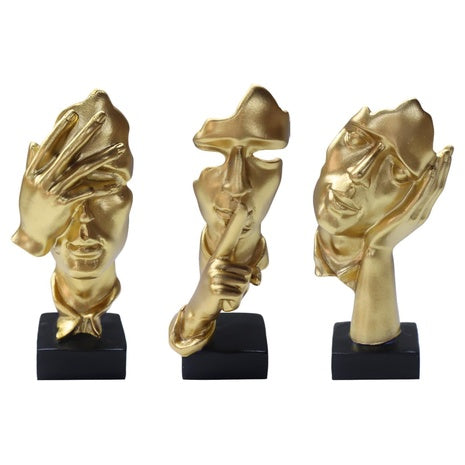 3-Piece Gold Abstract Art Figurine Thinker Statue