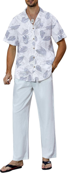 2-Piece Yallet Men's Short Sleeve Textured Beach Casual Shirts & Pants