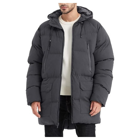 Rejork Men's Long Hooded Warm Quilted Jacket