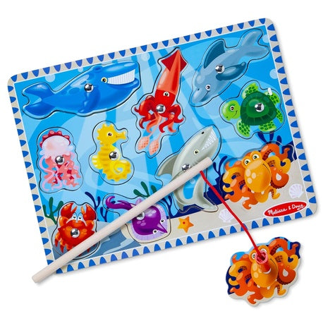 Melissa & Doug Magnetic Wooden Fishing Game and Puzzle w/ Wooden Ocean Animal Magnets