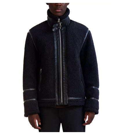 Karl Lagerfeld Paris Men's Fleece Faux Leather Trim Jacket
