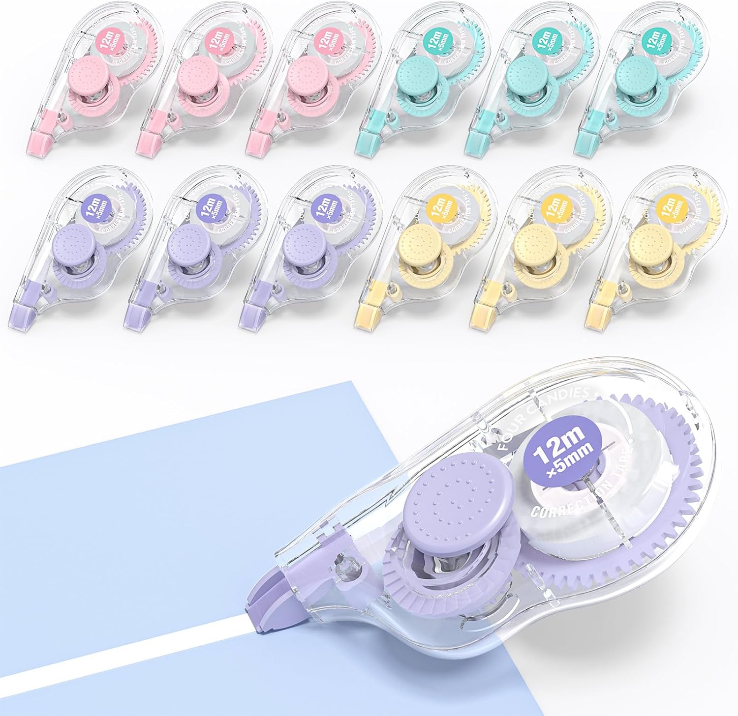 12-Count Four Candies Tear-Resistant Correction Tape (White)
