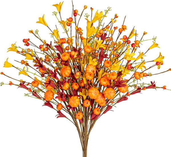 12-Pack 17" Fall Flowers Orange Red Fall Floral Stems