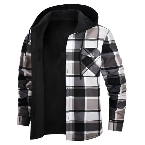 Men's Hooded Plaid Flannel Fleece Lined Shirt Jacket