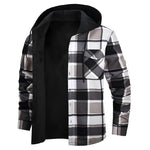 Men's Hooded Plaid Flannel Fleece Lined Shirt Jacket