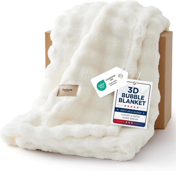 50" X 60" Bedsure 3D Fleece Bubble Soft Cozy Throw Blanket (Off White)