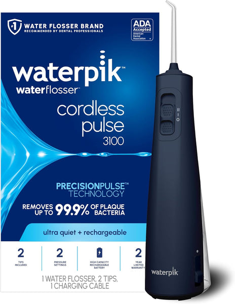 Waterpik Cordless Pulse Rechargeable Portable Water Flosser For Teeth (Blue)