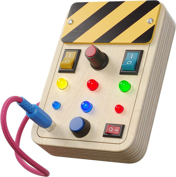 Montessori Busy Board for Toddlers with LED Light Up Buttons And Pluggable Wires