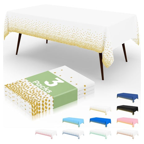 3 Gold Dot Disposable Plastic Tablecloths