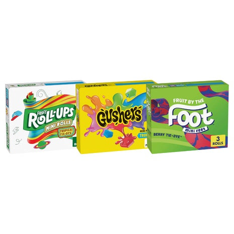 4 Fruit Roll-Ups, 3 Fruit by the Foot Mini or 3 Gushers Mini Pouches