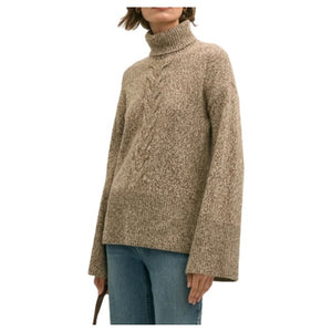 Women's Merino Wool Blend Marled Cable Knit Turtleneck Sweater