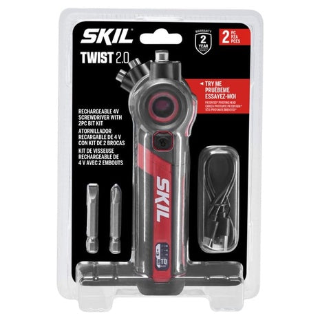 SKIL Twist 2.0 Rechargeable 4V Screwdriver W/ Pivoting Head & 2-Piece Bit Set