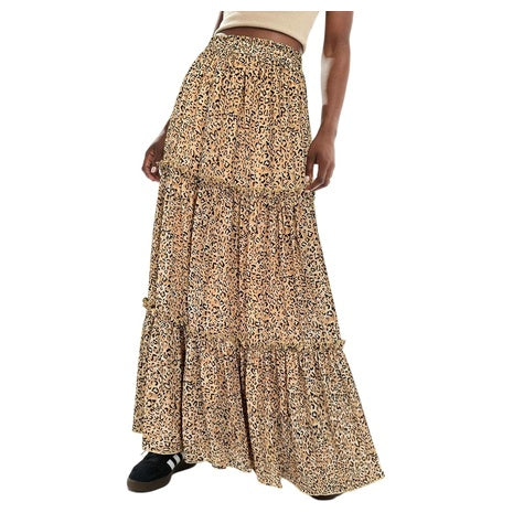 Womens Leopard Print Long Ruffle Skirt