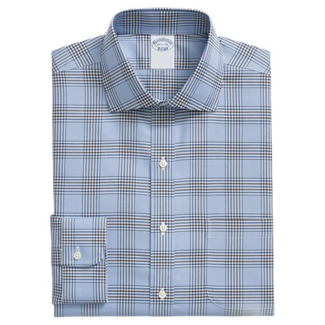 Men's Stretch Supima Cotton Non-Iron English Spread Collar Plaid Dress Shirt