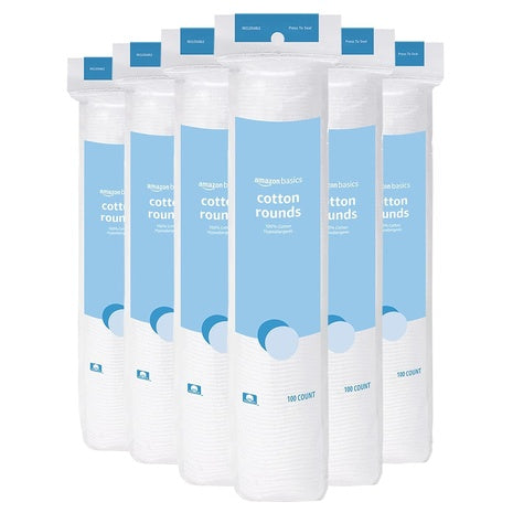 5-Pack 100-Count Amazon Basics Hypoallergenic Skincare 100% Cotton Rounds