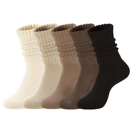 5-Pair Mid Calf Breathable Slouch Socks