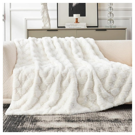 Cozy Bliss Faux Fur Checkered Throw Blankets