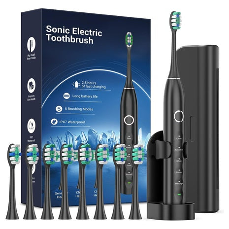 Sonic Electric Toothbrush with 8 Brush Heads and Travel Case