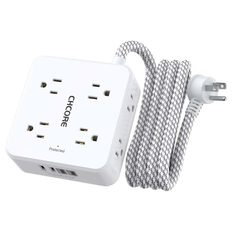 6Ft Braided Extension Cord Surge Protector Power Strip With 8 Outlets