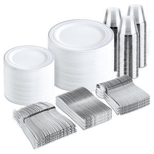 600 Piece Silver Plastic Dinnerware Set