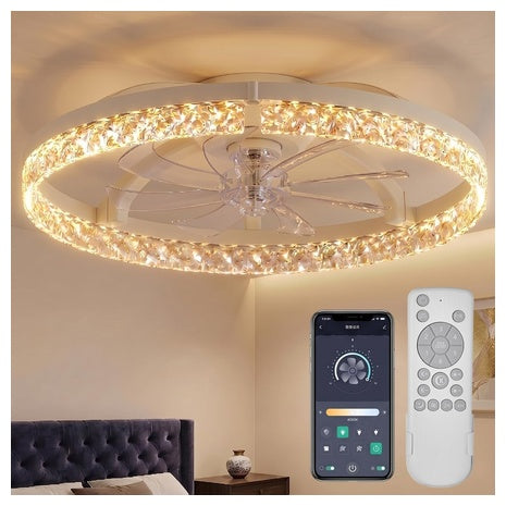 24" Flush Mount Ceiling Light Fan With Remote Control