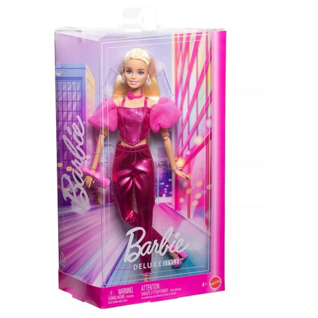 Barbie Deluxe Style Fashion Doll 5 in Metallic Pink Outfit & Accessories