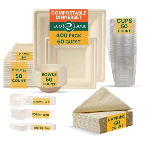 400-Piece Compostable Dinnerware Set