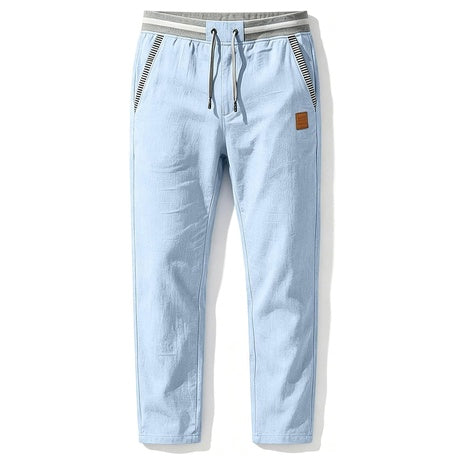 Men's Casual Linen Elastic Waist Drawstring S Trousers W/ Pockets