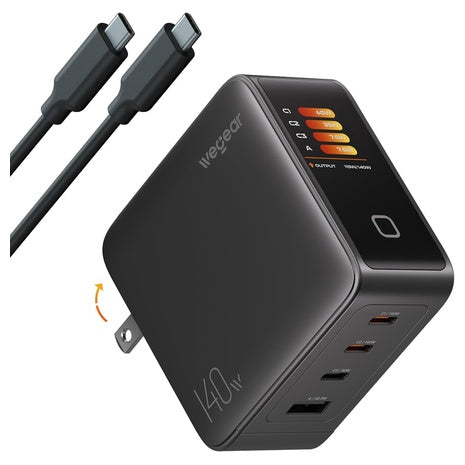 Wegear 140W 4-Port GaN USB-C Charger with Smart Display & Cable