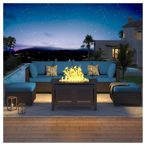 AECOJOY 8-Piece Outdoor Patio Wicker Sofa Furniture Set With Fire Pit