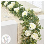 White Flower & Butterfly Garland with Roses and Eucalyptus