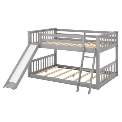 Nestfair Gray Wood Full Over Full Bunk Bed With Convertible Slide And Ladder