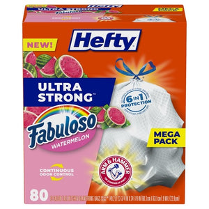 80 Hefty Ultra Strong 13 Gallon Trash Bags, White, Fabuloso Watermelon Scent